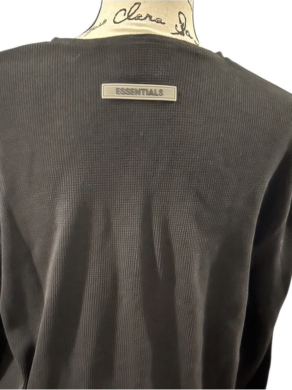 Fear of God ESSENTIALS Black Waffle Knit thermal Henley top XS